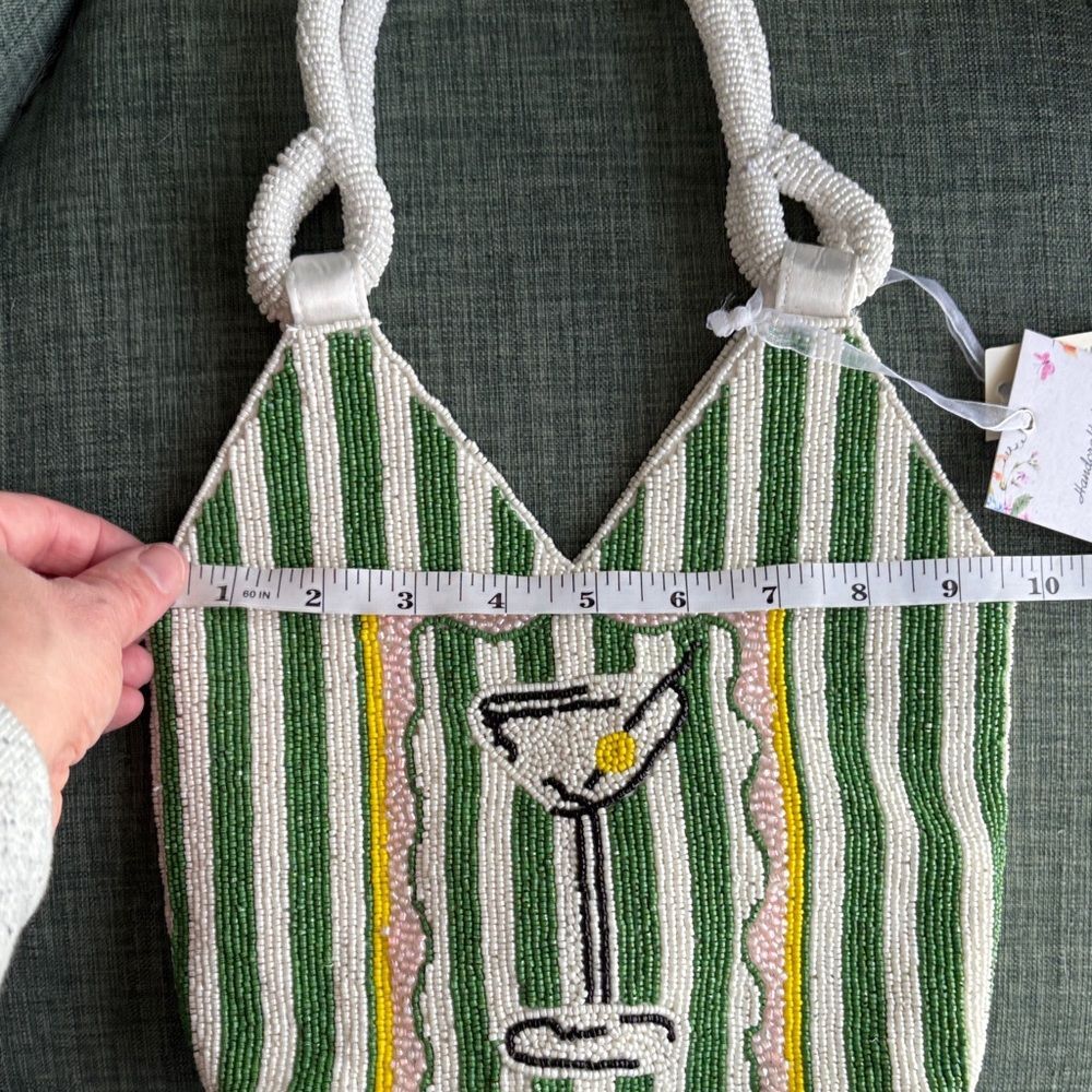 Beaded Martini Green White purse Tote Bag handle bag Vacation Women’s NWT preppy - Picture 10 of 10